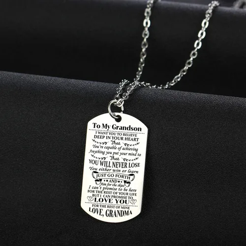 Vista 2 de YEEQIN Collar para nieto, etiqueta de perro para nieto, regalo inspirador de abuela, abuela a nieto, regalos de cumpleaños y graduación, Metal