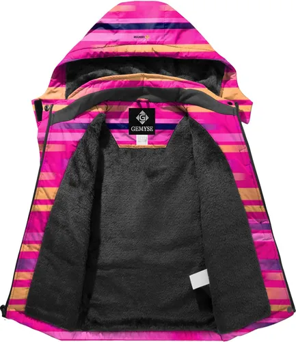 Vista 3 de GEMYSE - Chaqueta de esquí impermeable y resistente al viento con capucha, para niña