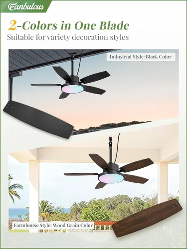 Vista 5 de Ventilador de techo al aire libre de 42" con luz remota IP65 impermeable ventilador de techo RGB