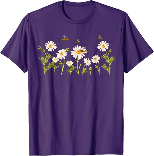 Vista 96 de Marguerites Daisy - Camiseta de verano con margaritas de jardín de flores, Negro, S