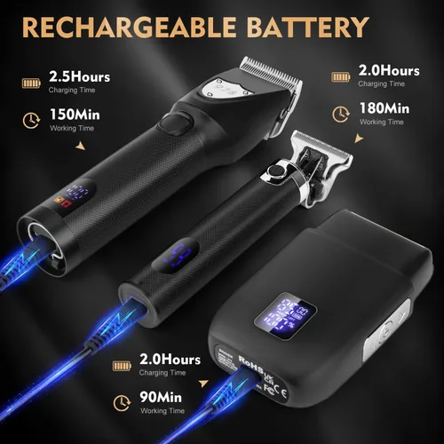 Vista 6 de Suttik Juego de cortapelos profesional para hombres, kit de peluquería y recortadora, afeitadoras eléctricas de aluminio para hombres con estuche