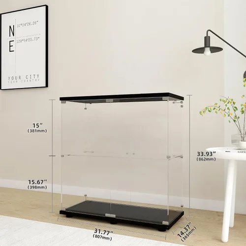 Vista 2 de Gabinete de Exhibición de Vidrio de 2 Niveles 14.3''P x 31.7''A x 33.7''Al, Gabinetes Curio de 2 Puertas de Colección Vitrina de Exhibición