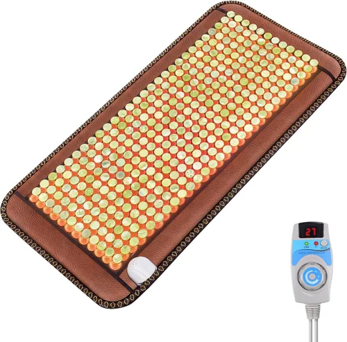 Vista 10 de Almohadilla térmica de jade amarillo natural, almohadilla térmica infrarroja, almohadillas térmicas de infrarrojos lejanos con bolsa de viaje