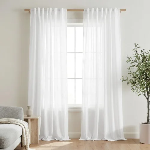 Vista 13 de Mrs.Naturall Cortinas negras de 45 pulgadas de largo, cortinas cortas de lino transparente para privacidad para cocina, dormitorio, ventanas