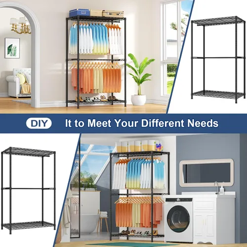 Vista 5 de Ulif E12 Max - Perchero independiente resistente con estantes, sistema de almacenamiento de ropa de metal para colgar ropa, 83 pulgadas de ancho x