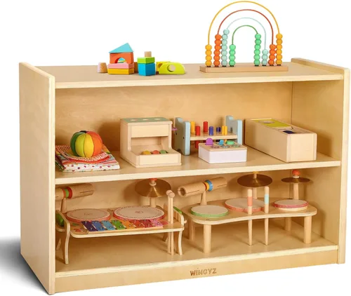 Vista 11 de WINGYZ Rubber Wood Corner Cabinet, 2-Tier Montessori Shelf, 2 Shelf Bookcase Toy Storage Organizer, Montessori Bookshelf for Kids Rooms, Classroom