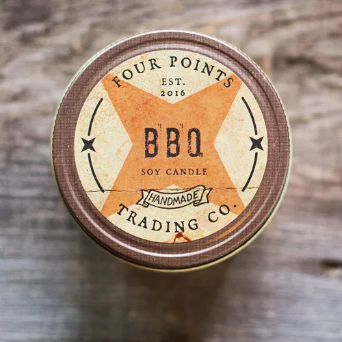 Vista 5 de BBQ perfumada 4 oz vela de aromaterapia de soja con tarro - Four Points Trading Co.
