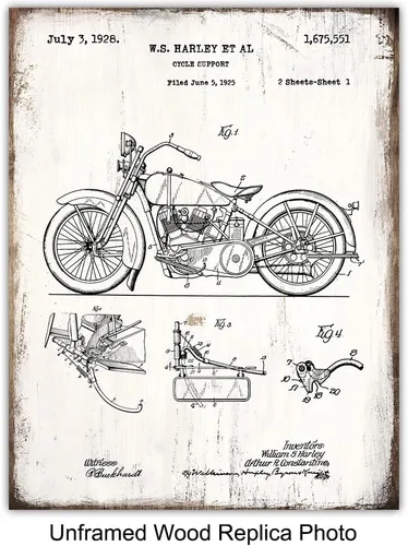 Vista 2 de Patentes originales de motocicleta de Estados Unidos, juego de arte de 8 x 10 pulgadas, fotos de estilo cartel para oficina, garaje, cueva de hombre