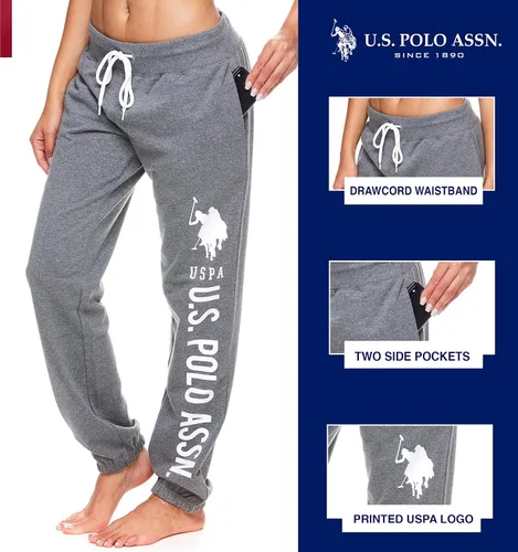 Vista 2 de U.S. Polo Assn. Pantalones deportivos para mujer Pantalones deportivos para mujer con estampado de logotipo, rizo francés de polialgodón