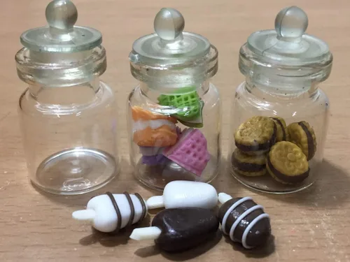 Vista 2 de 3pc Miniatura Alimentos Chocolate Galleta Pastel Casa de Muñecas Donut Candy en Vidrio Transparente Mini Botella Fruta #MF060