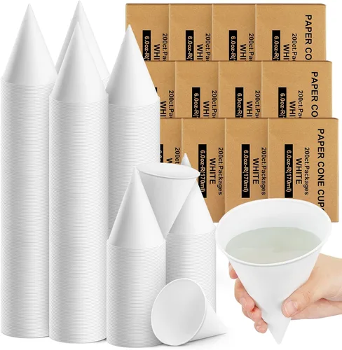 Vista 19 de Roshtia 100 tazas de cono de papel de 6 onzas gruesas desechables para hielo afeitado, dispensador de enfriador de agua para granizados