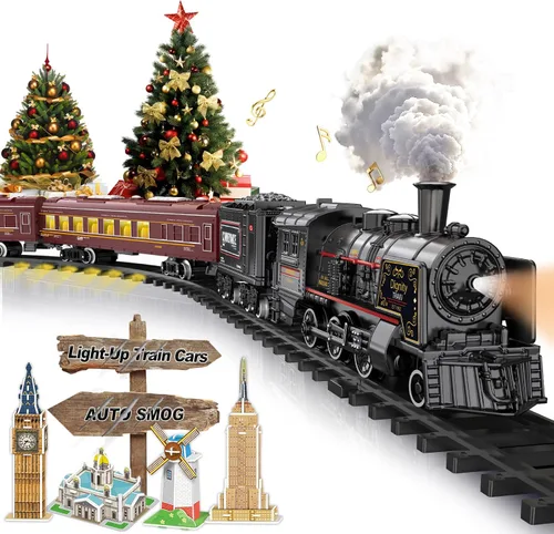 Vista 14 de Juego de tren para niños con control remoto, juguetes de tren con locomotora de vapor, tanque de combustible y pistas de lujo, trenes eléctricos