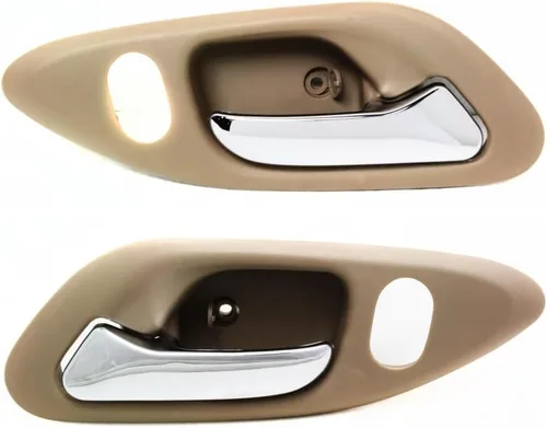 Vista 8 de Para Honda Accord 1998 99 01 2002 Manija de puerta interior delantera, lado del conductor Bisel beige con palanca cromada Con botón de bloqueo