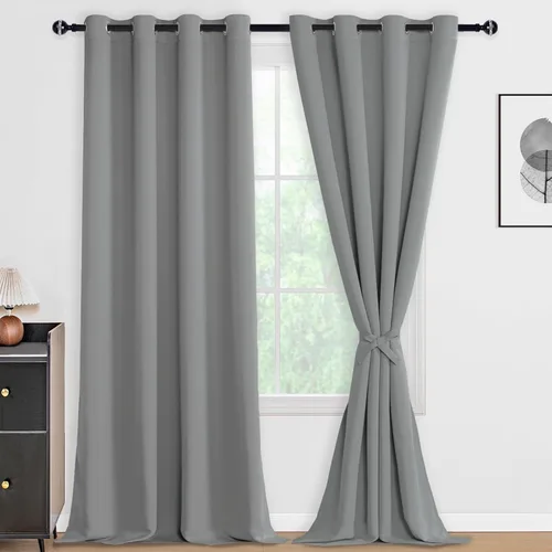Vista 49 de DWCN - Cortinas 100% opacas para dormitorio con forro negro, cortinas de ventana de doble capa con aislamiento térmico que oscurecen toda la Azul