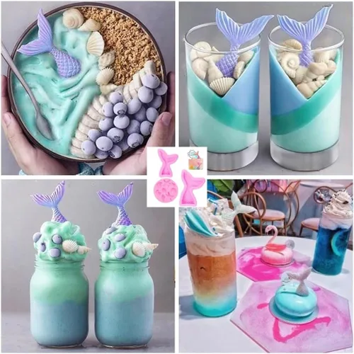 Vista 5 de Molde de silicona para tartas con temática de sirena, concha, estrella de mar, cola de sirena, molde para cupcakes para dulces, chocolate, fondant