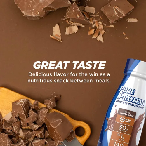 Vista 6 de Pure Protein Batido de proteína de chocolate, 1.06 oz de proteína completa, listo para beber y apto para dieta cetogénica, vitaminas A, C, D y E más