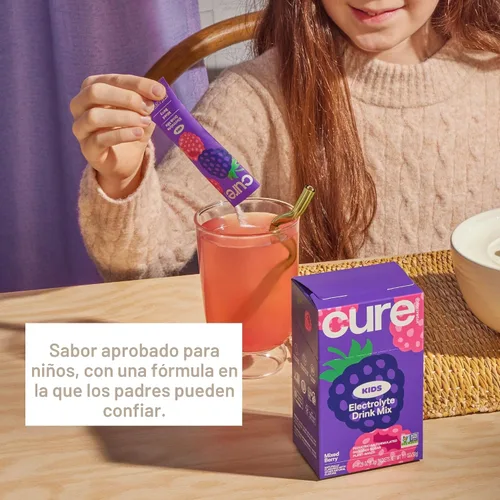 Vista 7 de Cure Hydration - Mezcla de bebidas con electrolitos para niños Rehidratación formulada por pediatras a base de plantas Sin azúcar añadido