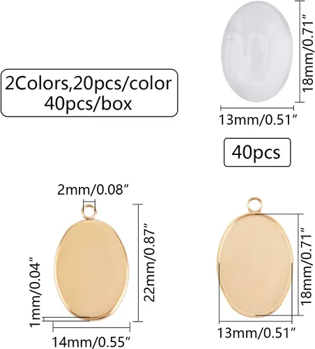 Vista 2 de UNICRAFTALE 40 juegos de 2 colores colgantes ovalados de 0.512 x 0.709 in para hacer colgantes de acero inoxidable y cabujón de vidrio transparente