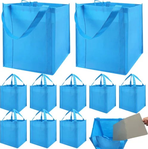 Vista 9 de NERUB Juego de 10 bolsas de comestibles reutilizables de servicio pesado, bolsas de compras, bolsas grandes para comestibles con fondo reforzado