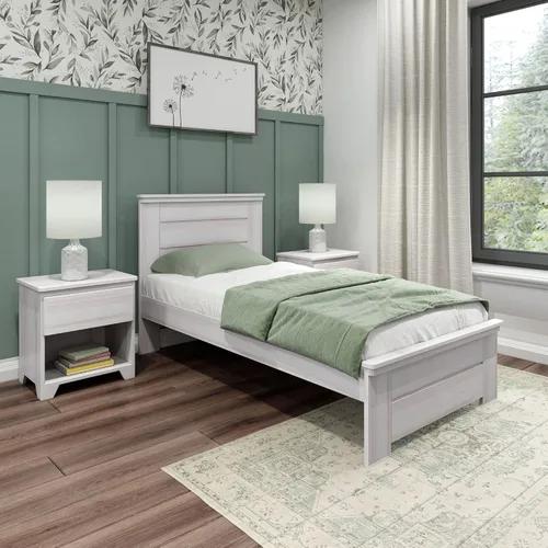 Vista 12 de Max & Lily Cama individual moderna de granja, marco de cama con cabecero para niños, panel, madera flotante Driftwood