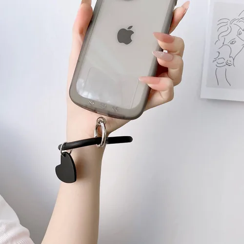Vista 6 de Correa de silicona con forma de corazón para teléfono, correa de muñeca para teléfono celular con soporte para llaves, universal compatible