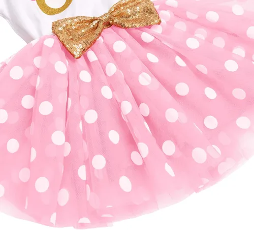 Vista 5 de IMEKIS Vestido de Ratón para Bebés Niñas 1er 2do Cumpleaños Lunares Tul Tutú Cake Smash Fiesta de Verano Accesorios para Fotos