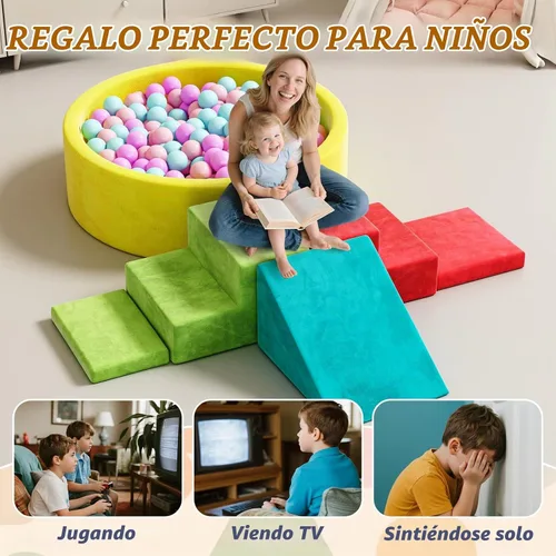 Vista 9 de Juego de bloques de escalada de espuma suave, juguetes de escalada para niños pequeños con pozo de bolas para jugar en interiores, escalador modular