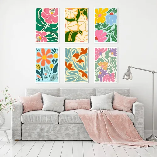 Vista 4 de Clendo Juego de 6 paquetes de pintura por números para adultos, kit de pintura por números de flores fáciles para adultos en lienzo sin marco