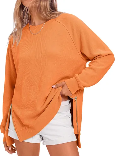 Vista 11 de ANRABESS - Sudadera de gran tamaño para mujer, cuello redondo, manga larga, tipo túnica, con cremallera lateral, sudadera con capucha, suéter