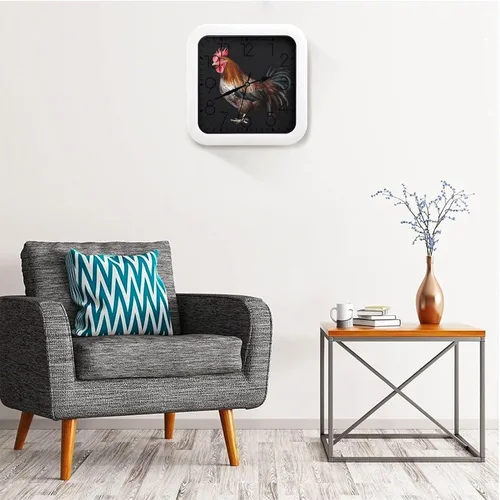 Vista 5 de 10" Square Modern Wall Clock,Animal Cockerel Print Kitchen Clocks Wall Battery Operated,Silent Non Ticking Unique Funny Cute Wall Clock for Living