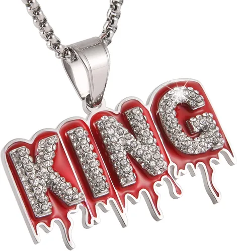 Vista 2 de AsAlways Hip Hop - Collar de acero inoxidable brillante con dije de circonita cúbica para hombres y mujeres, Acero inoxidable, Circonia cúbica