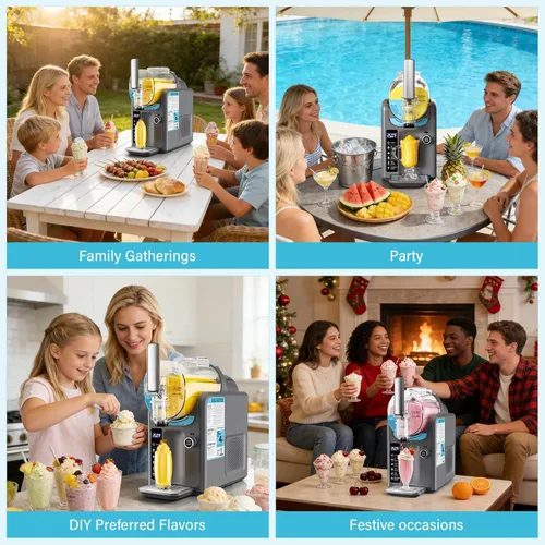 Vista 9 de Máquina de helados para granizado para el hogar, máquina para granizar, máquina de bebidas congeladas, no necesita hielo, autolimpieza, 5 preajustes