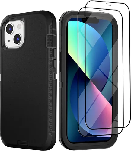 Vista 46 de Funda para iPhone 13 con 2 protectores de pantalla, resistente de grado militar, funda de cuerpo completo para hombres y mujeres (aguamarina + rosa)