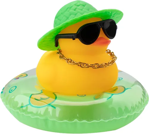 Vista 43 de wonuu Pato de goma para automóvil, decoración de pato amarillo con sombrero para el sol, anillo de natación, collar, gafas de sol para decoración
