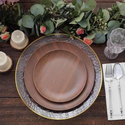 Vista 9 de Efavormart - Paquete de 6 platos de postre de melamina marrón rústico de 8 pulgadas, platos de ensalada con estampado de grano de madera resistente