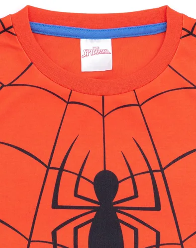 Vista 7 de Marvel Spider-Man - Paquete de 2 pijamas para niños, diseño de telaraña de superhéroe, máscara facial de personajes y pantalones cortos