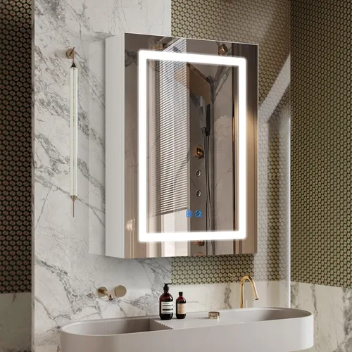 Vista 9 de Botiquín de baño de 24 x 16 pulgadas, color negro, botiquines de baño montados en la pared o armario con espejo empotrado, botiquines rectangulares