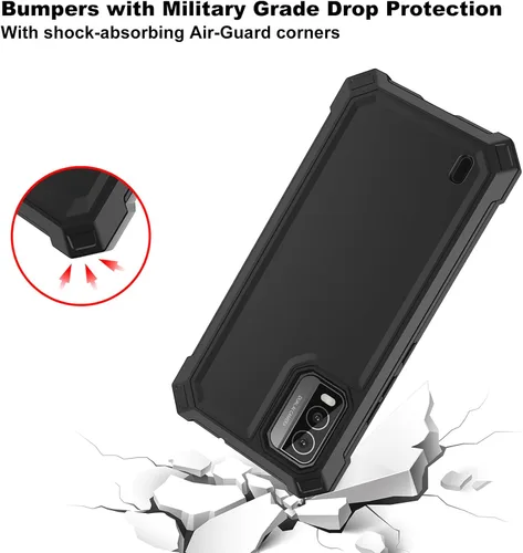 Vista 4 de Ailiber Funda para Nokia C210, protector de pantalla de vidrio templado, parachoques de TPU de 2 capas, protección resistente, color negro