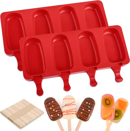 Vista 11 de WMKGG Juego de moldes de silicona para paletas, 2 piezas de moldes para helado con 50 palitos de madera para pastelitos, paletas de hielo, Azul
