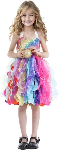 Vista 3 de Vestido tutú para niñas, vestido de tul con lentejuelas, vestido de princesa para niñas pequeñas, disfraz de fiesta de cumpleaños brillante