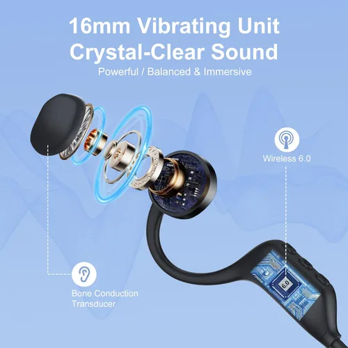 Vista 8 de IFECCO Auriculares de Conducción Ósea Bluetooth 6.0 - Auriculares de Conducción Ósea Impermeables IP67 con Micrófono, Auriculares Inalámbricos