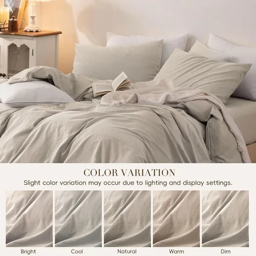 Vista 8 de Juego de funda de edredón 100% algodón lavado, tacto de lino Ropa de cama moderna transpirable ligera y suave para todas las estaciones