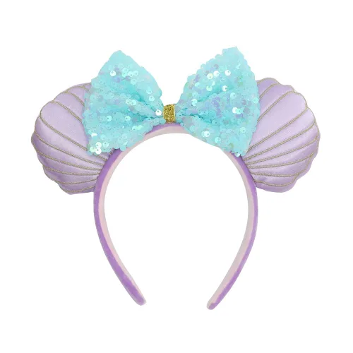 Vista 6 de Diadema de terciopelo con orejas de ratón con lazo de algodón 3D, banda para el pelo de moda para mujeres y niñas (algodón 3D rosa)