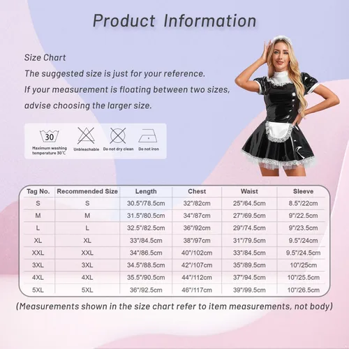 Vista 7 de MSemis Women's PVC Leather Wet Look French Maid Costume Outfits Anime Cosplay Dress Apron Fancy Dress
