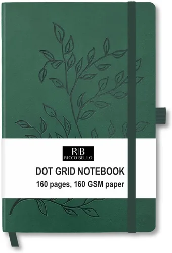 Vista 10 de RICCO BELLO Diario de cuadrícula de puntos de tapa dura, estrellas de luna negra, 5.7 x 8.4 pulgadas Diseño plano, soporte para bolígrafos, papel