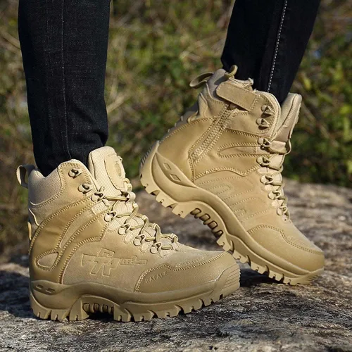 Vista 6 de Einplus Botas tácticas militares de combate para hombre, resistentes al agua, ligeras, botas de trabajo