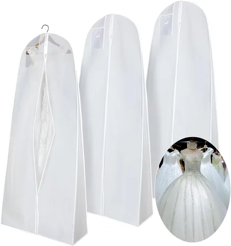 Vista 7 de Windyun Paquete de 6 bolsas de ropa para vestidos de novia de 71 pulgadas, bolsas de vestir para vestidos largos con refuerzo de 9 pulgadas