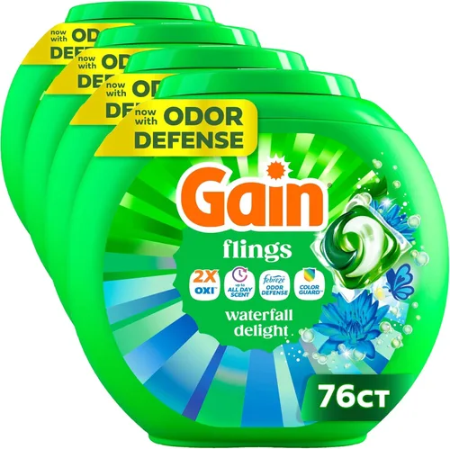 Vista 16 de Gain flings Ultra Oxi Cápsulas de Detergente para Ropa, 60 Unidades, Aroma Waterfall Delight, 3 en 1, Compatible con HE