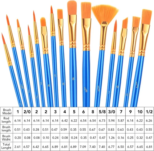 Vista 2 de AROIC Juego de pinceles de pintura acrílica, 15 pinceles de pelo de nailon para todo tipo de uso, óleo, acuarela, pintura de cara, cuerpo, roca