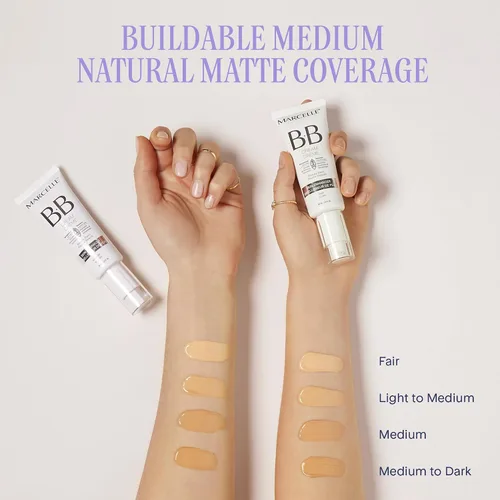 Vista 8 de Marcelle BB Cream Beauty Balm - Crema hidratante de color justo, hidratación ligera, hipoalergénica, no comedogénica, sin fragancia ni aceite, libre